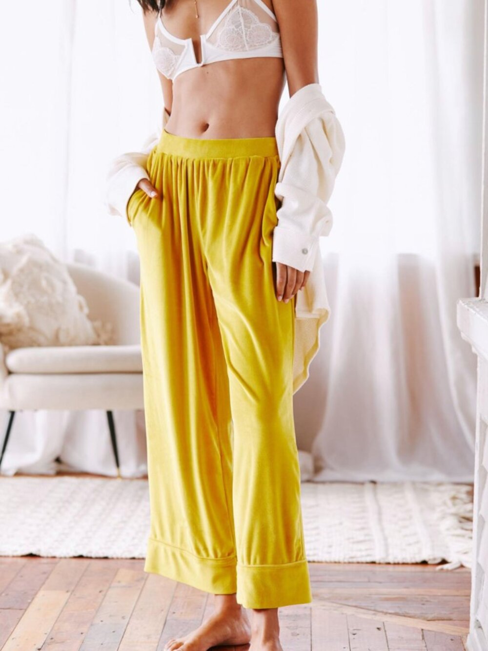 NWT Anthropologie Gold Velvety Elastic Waist Loungers in Women's X-Large